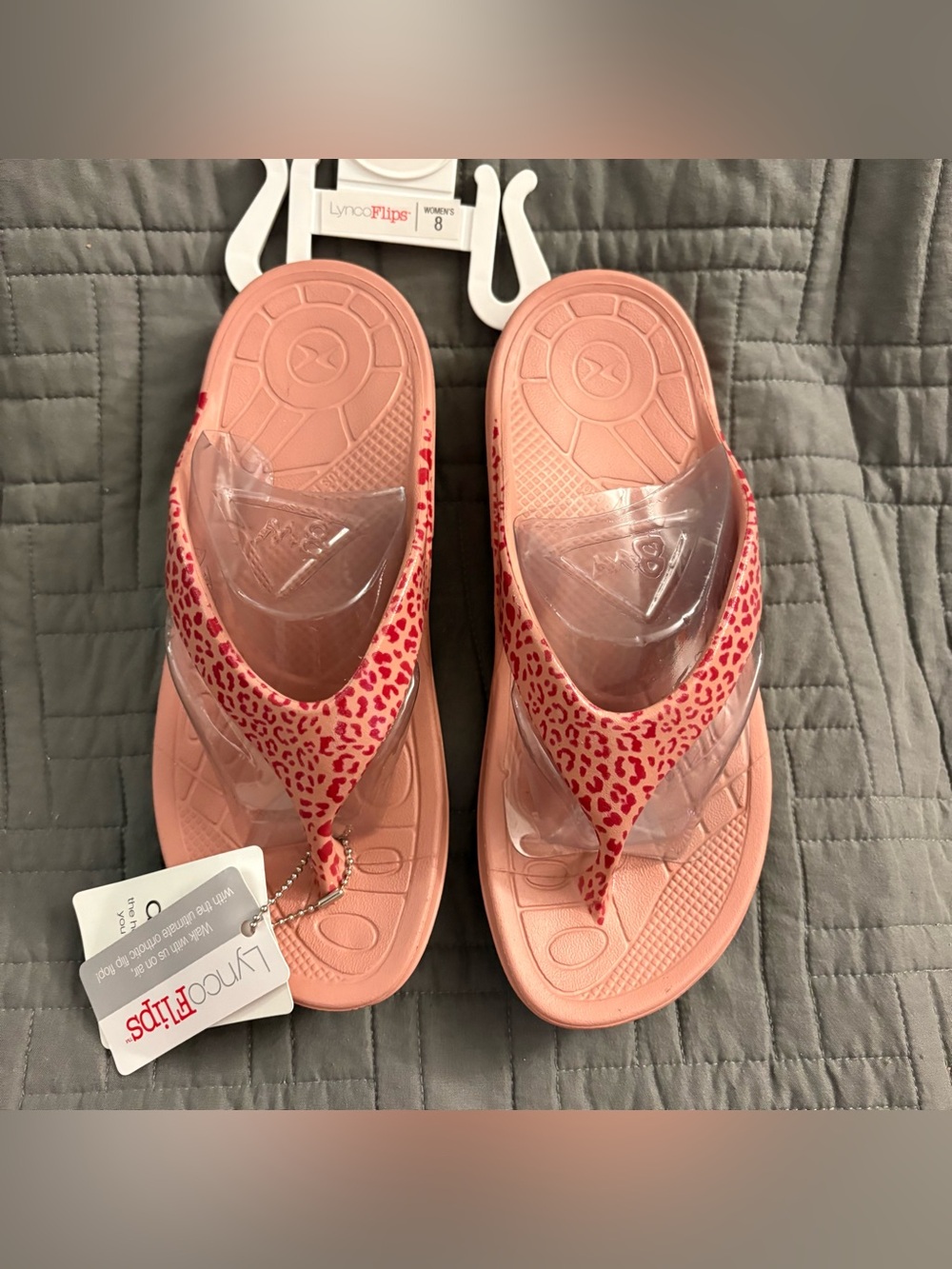 Aetrex Orthotic Lynco Flips Maui Thong Sandals Size 8 Women Blush Pink Leopard